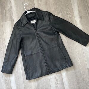 Liz Claiborne Jacket leather womens Black small petite y2k minimalist chic moto